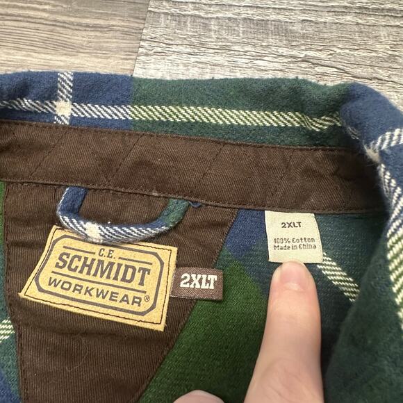 NWT CE Schmidt Workwear Flannel Madras check Green Mens 2XLT Button Up Shirt - Picture 4 of 11